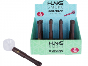 HUNKS SMOKE GLASS/WOOD PIPE 12CT GT-054CC