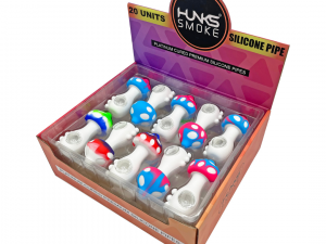 HUNKS SMOKE SILICONE MUSHROOM HAND PIPE 20CT