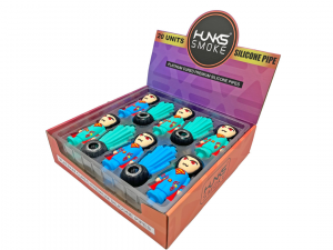 HUNKS SMOKE SILICONE SUPERMAN HAND PIPE 20CT