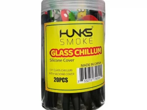 HUNKS SMOKE ONE HITTER W/COLORFUL SILICONE TIP 20CT JAR