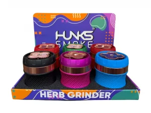 HUNKS SMOKE BRASS SPINNING FLOWER GRINDER DISPLAY 6CT GT-694BA