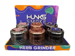 HUNKS SMOKE METAL SPINNING FLOWER GRINDER DISPLAY 6CT GT-693BA